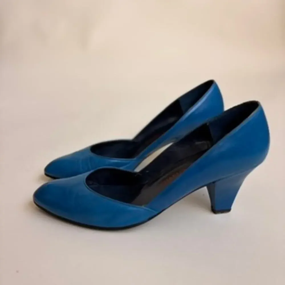 Charles Jourdan Teal D'Orsay Pumps - Pointed Toe, Sculpted Heel, 80s, Size 7.5